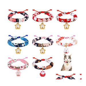 Colliers De Chien Laisses Chiens De Compagnie Colliers De Chats De Style Japonais Avec Maneki Feng Shui Fortune Chat Chanceux Figurine Cloches Pour Chaton Chiot C Dh73G