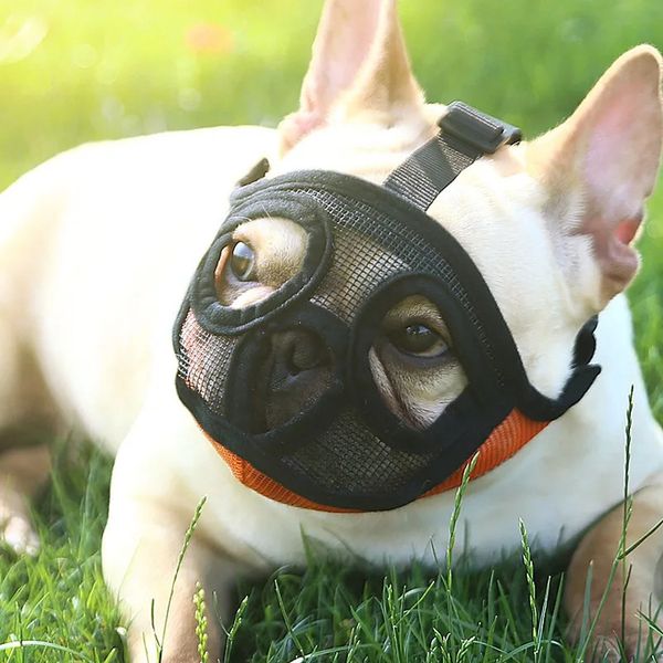 Collares para perros Correas Bozales para mascotas Ajustable Bulldog francés Bozal Máscara bucal Transpirable para evitar ladridos Suministros Prevenir mordeduras 231120