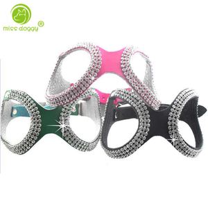 Colliers de chien Laisses Produits pour animaux de compagnie Nouveau design Véritable vache en cuir souple Mode Bling Strass Harnais pour petits chiens Chihuahua Rose Noir Vert T221212