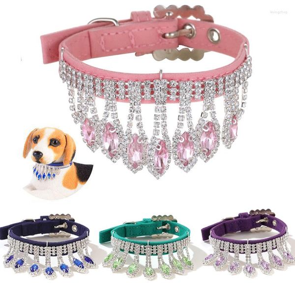 Collares para perros Correas Joyería rosa Gato Collar de cuero de PU Collar para perros Animales Bling Rhinestones Accesorios para mascotas Cachorro Chihuahua Pug