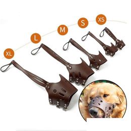 Colliers de chien Laisses Pu Cuir Pet Museau Réglable Respirant Prévention Morsure Masques À Mâcher Pour Petit Moyen Grand Chien Bouche Fournitures Dhd09