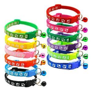 Colliers pour chiens Laisses Chiot Collier de chat Breakaway Chats réglables avec Bell Bling Paw Charms Pet Decor Supplies 12Styles Lxl473-A Dro Dhe27