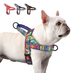 Halsbanden Riemen Quick Control Hondenharnas Met Handvat Geen Pull Nylon Honden Vest Harnas Kleurrijke Print Huisdier Harnas Verstelbaar Bulldog Chihuahua 230712