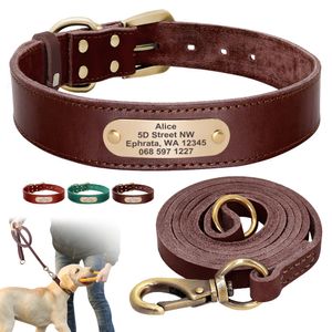 Colliers de chien laisse en laisse en laisse en cuir réel ensemble personnalisé authentique personnalisé pour animaux de compagnie pour petit pitbull moyen 221125
