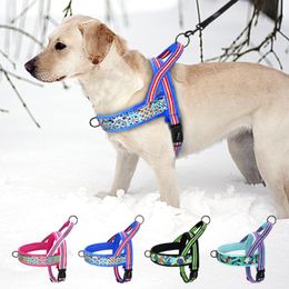 Collares para perros Correas Arnés reflectante Nylon Suave acolchado Chaleco para mascotas Arneses para perros de invierno cálido Estampado colorido Pitbull Pequeño grande con manija