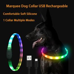 Halsbanden Lijnen RGB Verkleuren Gloeiende Halsband Voor Honden Groot Medium Usb Oplaadbare Halsband Lichtgevend Led Licht Nacht Veiligheid Huisdier Accessoires 230612