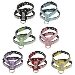 Hondenkragen ontroeren strass Harness Reflective Sparkle Bling Vest voor Pug Chihuahua kleine honden wandelfeest en bruiloft 7 kleuren