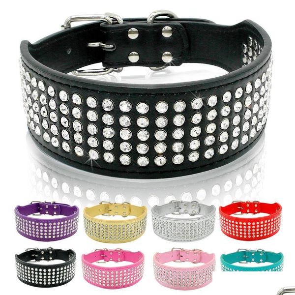 Collares para perros Correas Rhinestone Cuero Bling Diamante Crystal Studded Perros Mascotas 2 pulgadas de ancho para mediano grande Pitbl Drop Entrega Inicio Ga Dhzlx