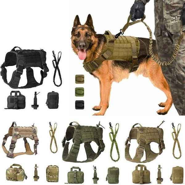 Colliers de chien Laisses Service Harnais tactique militaire Gilet Vêtements Molle Entraînement en plein air avec accessoire Bouteille d'eau Carrie3556