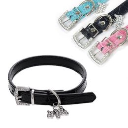 Colliers pour chiens, laisses, petits cristaux scintillants, diamants, ceinture en cuir de crocodile, collier pour chiot, strass incrustés, chaîne à boucle réglable 291T