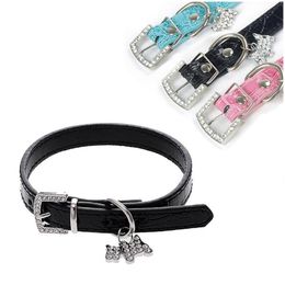 Halsbanden Hondenriemen Kleine Bling Kristallen Diamanten Clogodile Leren Riem Puppy Halsband Met Strass Ingelegde Gesp Ketting Verstelbare Drop D Dho5L