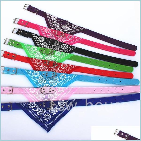 Collares para perros Correas Perro pequeño Bandana Collares Gato Mascota Pañuelo Pu Collar con estampado Triangar Bufanda Tamaño ajustable Perros Banda Dhch8