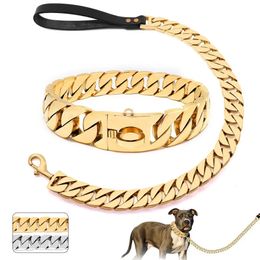 Halsbanden Roestvast staal Goud Hondenketting Leiband Supersterke hond Metaal Duurzaam Zilver Trekkabelketting Effen Voor huisdieren Sieraden Accessoires 231124