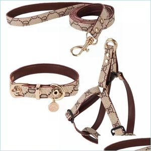 Halsbanden Leashes Step In Dog Harness Designer Dogs Collar Leashes Set Classic Plaid Leather Pet Leash For Small Medium Cat Chih Dh7To