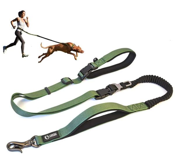 Colliers pour chiens Laisses TSPRO Laisse pour chien mains libres pour la marche, la course à pied avec ceinture de sécurité de voiture, laisse élastique absorbant les chocs avec poignée rembourrée 231005