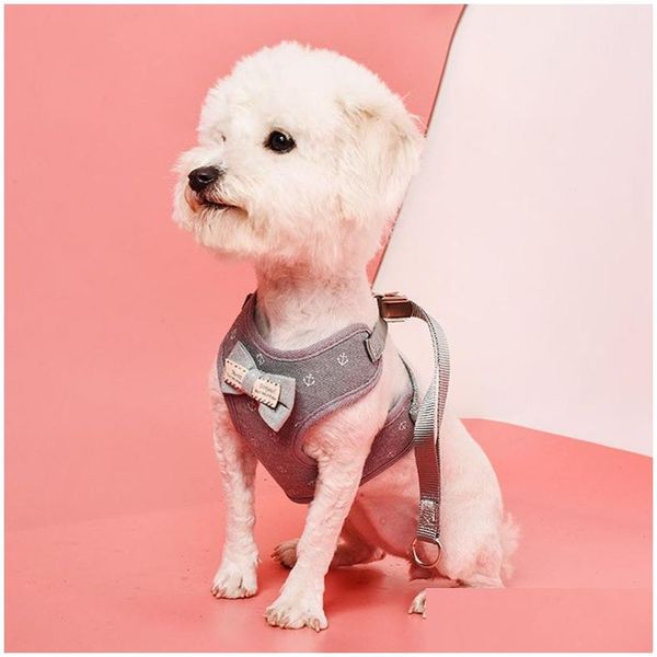 Colliers pour chiens Laisses Gilet Style Chat Laisse Harnais Arc Cloche Respirant Maille Tissu Chiens Pet Laisse Chiot Imprimé Réglable Vt1539 Drop Dhbim