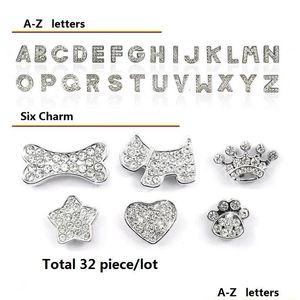 Halsbanden Riemen Witte Letters 10Mm Heldere Strass Bedels Charme Hond Huisdier Kat Naam Gepersonaliseerde Diy Slider 26 Stuks A-Z Drop Leveren Dhhuv