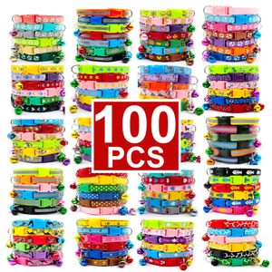 Halsbanden Riemen Groothandel 100 stks Halsband Met Bells Verstelbare Ketting Puppy Kitten Halsband Accessoires Dierenwinkel Producten Konijn Nekband 230613