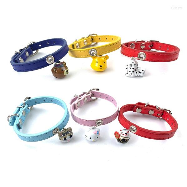 Colliers de chien en cuir collier de chat réglable dessin animé cloche collier PU chiot personnalisé accessoires pour animaux de compagnie