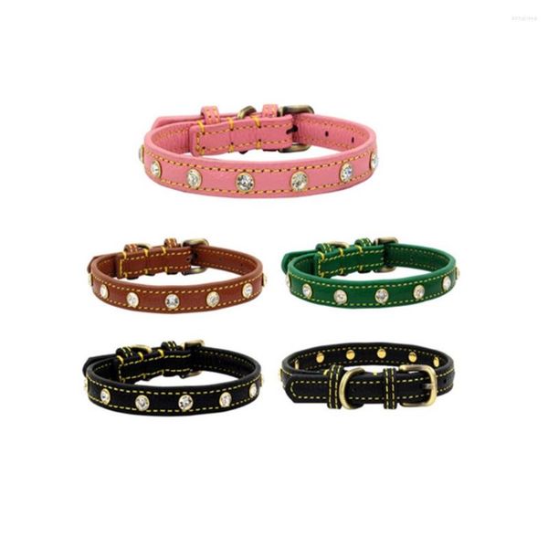 Collares de perro Collar de cuero para mascotas Patrón de costura a mano colorido con diamantes