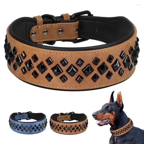 Colliers pour Chiens Cuir Stud Rivet Collier Rembourré PU Chiens Pet Réglable Pour Petit Moyen Carlin Pitbull Rouge