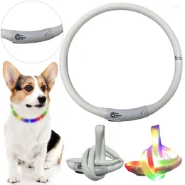 Collares para perros Collar brillante LED Silicona Multicolor Carga USB Tamaño iluminado Cortable para perros pequeños, medianos y grandes