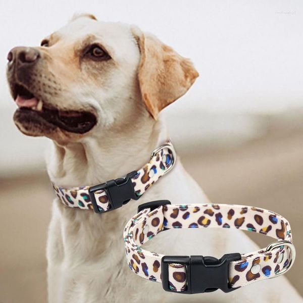 Collares para perros Collar con estampado de leopardo Mascota Moda Pu Cuero Hebilla Gato Personalidad Id Mediano Grande