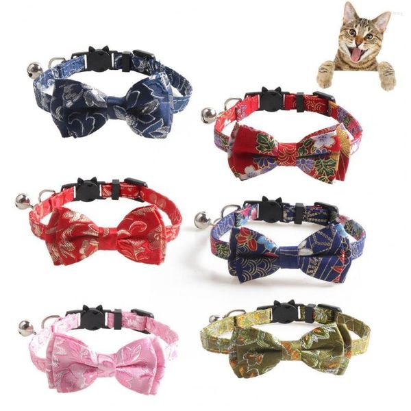 Colliers pour chiens collier de chat longue durée Style chinois résistant à l'usure mode sûre chats cou arcs avec cloche