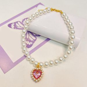 Halsbanden Langdurige Huisdier Choker Luxe Halsband Liefde Hart Nep Kristal Kat Kleine Puppy Charm Ketting Aankleden