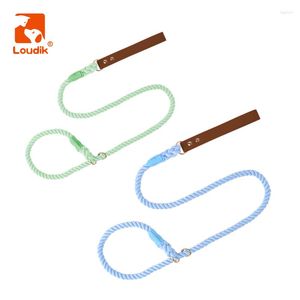 Hondenhalsbanden Loudik Big Slip Leash Verstelbaar Explosiebestendig Veganistisch lederen handvat met gevlochten zacht touw Trainingslijnen voor huisdieren Accessoires