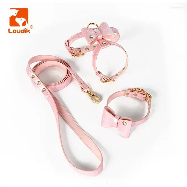 Collares de perros Loudik Luxury Small Pet Leash impermeable cuero ecológico Arnés de cofre de cachorro elegante Nombre de identificación personalizado Láser