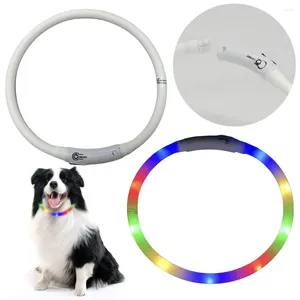 Halsbanden Lichtgevende halsband Siliconen Meerkleurig USB Opladen Puppy Veiligheidsketting Maat Knipbaar voor nachtelijk wandelen met huisdieren