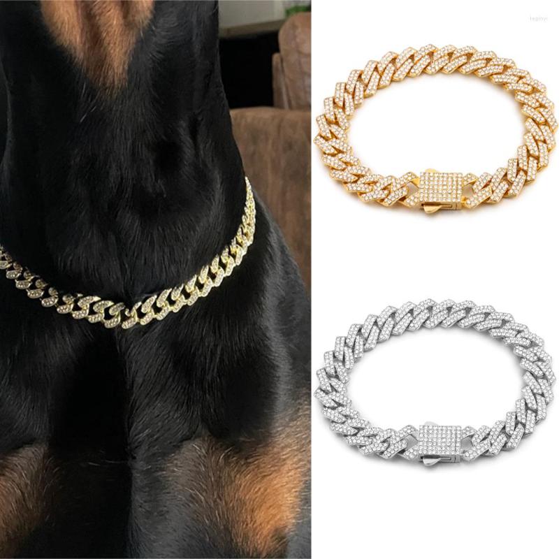 Hundehalsbänder Luxuskette Diamant Kubanisches Halsband Walking Metall mit Federverschluss Haustier Katze Schmuck Großhandel