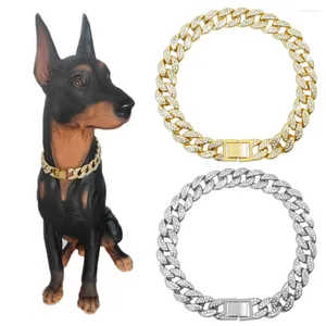 Halsbanden Luxe Diamant Cubaanse Ketting Halsband Met Design Gesp Gouden Huisdier Ketting Sieraden Accessoires Voor Kleine Middelgrote Honden Cat