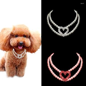 Colliers de chien de luxe collier pour animaux de compagnie blanc rose brillant coeur strass bijoux perle pour chat collier fête de mariage chiot accessoires