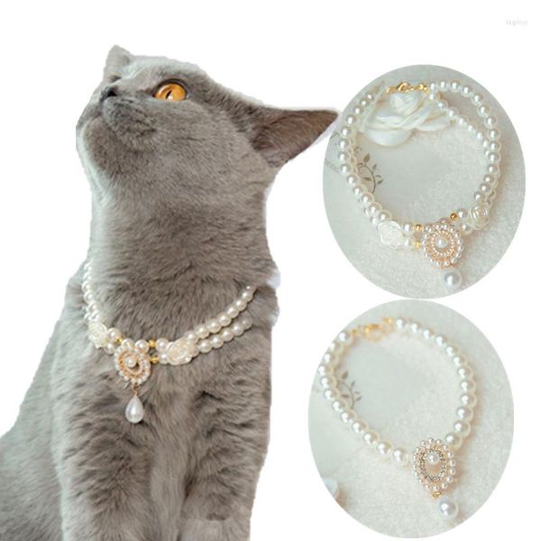 Coleiras para cães de luxo para animais de estimação, colar de pérolas falsas, joias, extensão ajustável, design de corrente, acessórios para cachorros, para meninas, cães, gatos