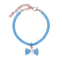 Colliers de luxe pour chiens et chats, Turquoise, pendentif à nœud, petit anneau de cou réglable pour animaux de compagnie, accessoires en strass