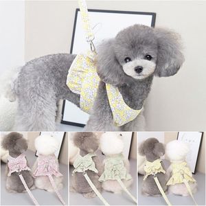 Hondenkragen ly bloemen rok huisdier elegante kleding puppy jurk met d-ring harnas jurken comfortabel gemakkelijk te dragen zacht schattig