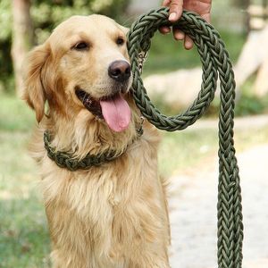 Hondenkragen Medium en grote tractierope 1,3 m Outdoor Training Nylon Bold Metal Anti-Bite Chain Safety Pet Collar