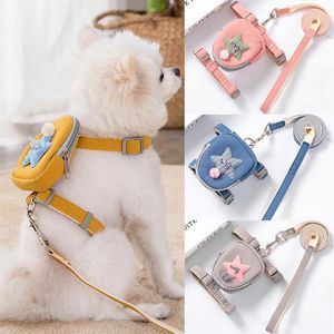 Colliers pour chiens maille nylon harnais et laisse avec sac à collation chiens chat sangle de poitrine animal de compagnie marche laisse laisse ceinture pour petits chats