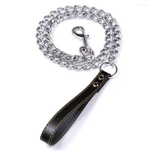 Hondenkragen metalen ketting lood met lederen stijl handvat sterke controle riem zwarte harnassen dragen accessoire 120 cm