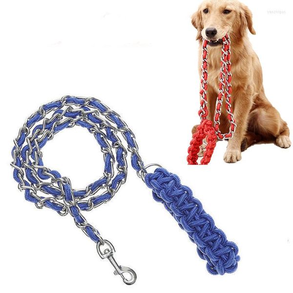 Collares para perros, correa de cadena de Metal, correa antideslizante para perros medianos y grandes, conjunto de Collar de Control potente, cinturón resistente resistente a mordeduras