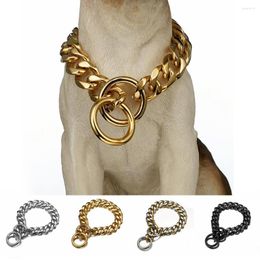 Collares para perros Collar de metal Cadena P Collar para mascotas de acero inoxidable dorado 19 mm de ancho Fuerte Pitdog grande