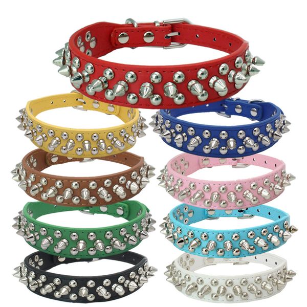 Collares para perros Metal Cuero Bullet Tachonado Perros Collar para mascotas Collar Correa con púas para perros pequeños, medianos y grandes