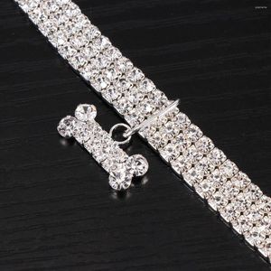 Collares para perros con forma de minihueso, colgante con diamantes de imitación brillantes, Collar con anillo para mascotas, suministros de lujo, Collar de cadena con hebilla ajustable