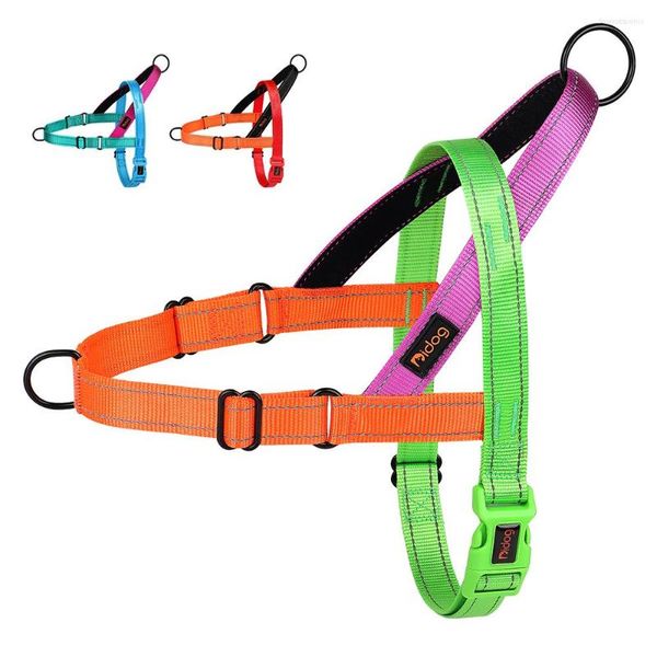 Colliers pour chiens Harnais sans traction Harnais en nylon réfléchissants Gilets de marche ajustables pour animaux de compagnie Durable pour les chiens de taille moyenne Carlin