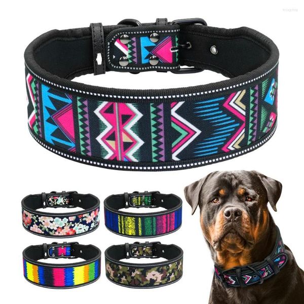 Collares para perros Collar de nailon reflectante perros de compañía transpirable acolchado rayas Pitbull pastor alemán mediano grande S M L