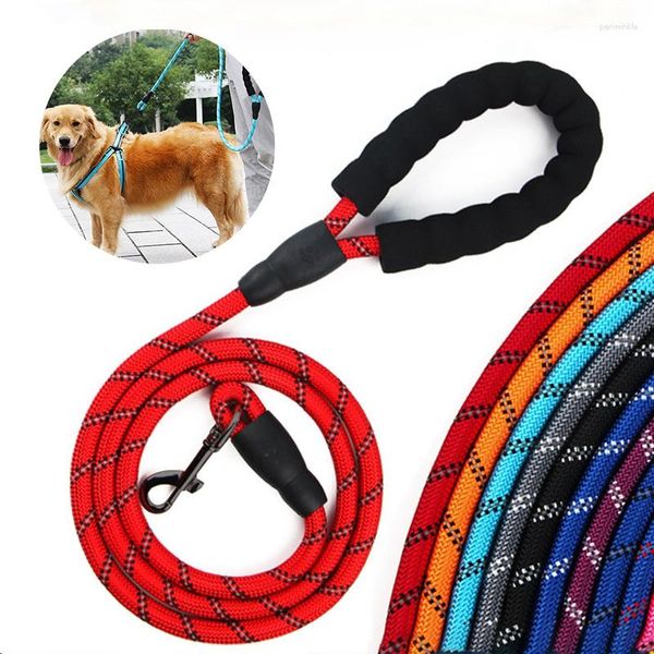 Collares para perros, correa de nailon, mango suave reflectante nocturno, correas de seguridad para entrenamiento, cuerdas de 150/200/300cm, suministros dorados para Labrador