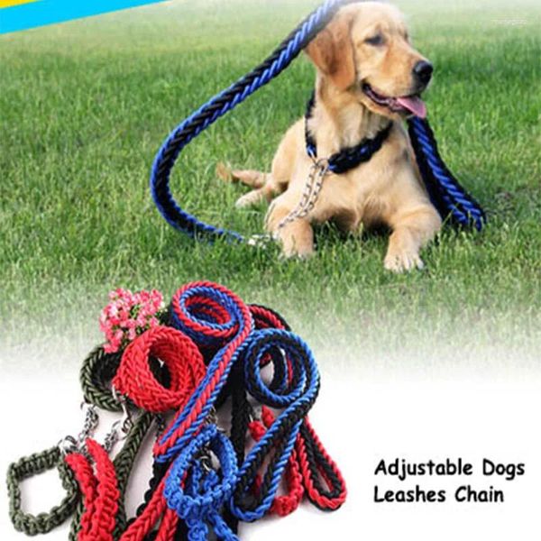 Colliers de chien en nylon laisse corde chaîne harnais pour animaux de compagnie en cours d'exécution réglable suivi laisses collier ensemble longue laisse pour chiot de taille moyenne