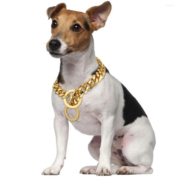 Collares para perros Cadena P Collar dorado Metal grande Enlace mediano Acero pequeño Entrenamiento para caminar cubano